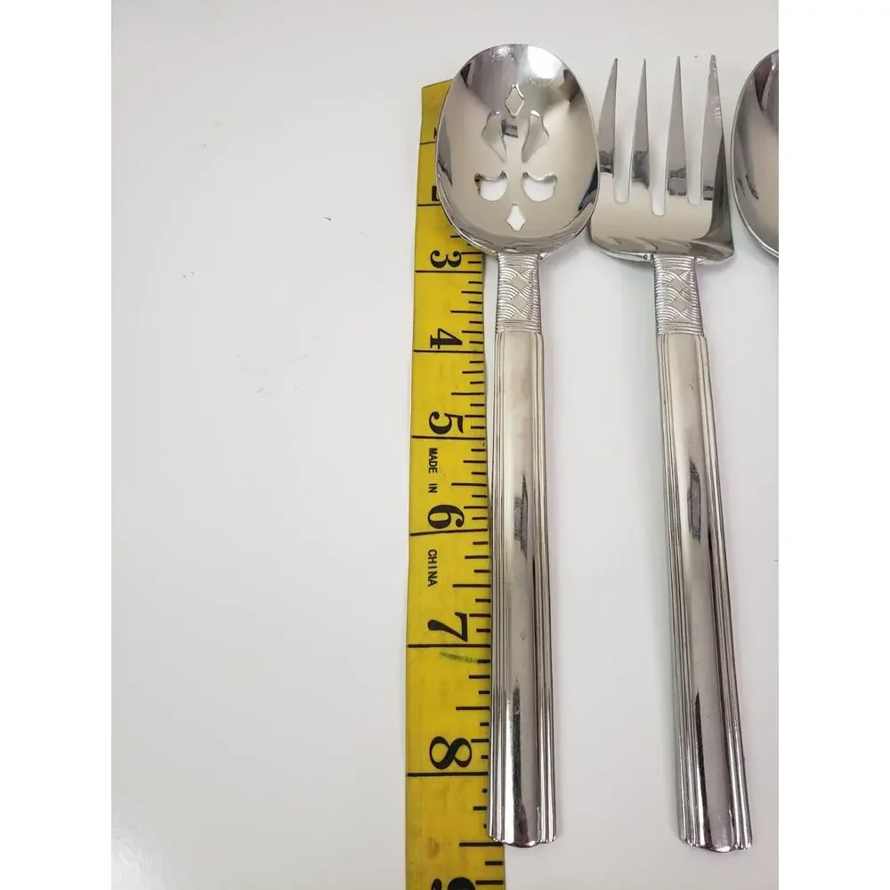 Pfaltzgraff CROSSROADS Glossy Stainless Flatware Hostess Salad 4 Serving Pieces